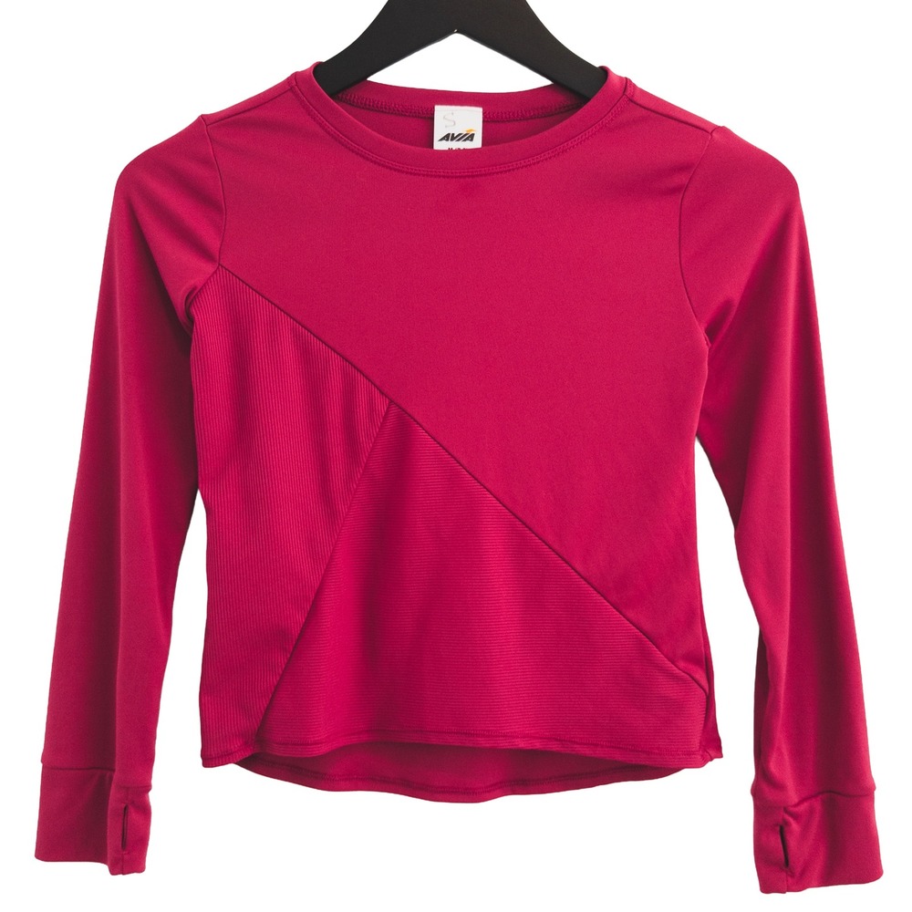 Avia Long Sleeve Athletic Shirt Girls Size M 7-8 Pink Ribbed Thumbhole Sport Top